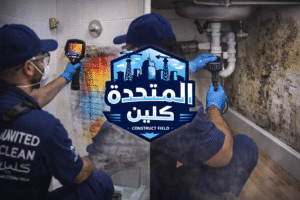 شركة كشف تسربات المياه بخميس مشيط – فنيون يقومون بالكشف عن تسربات المياه في الحمامات والمطابخ وداخل الحوائط باستخدام أجهزة حديثة مع إبراز شعار الشركة